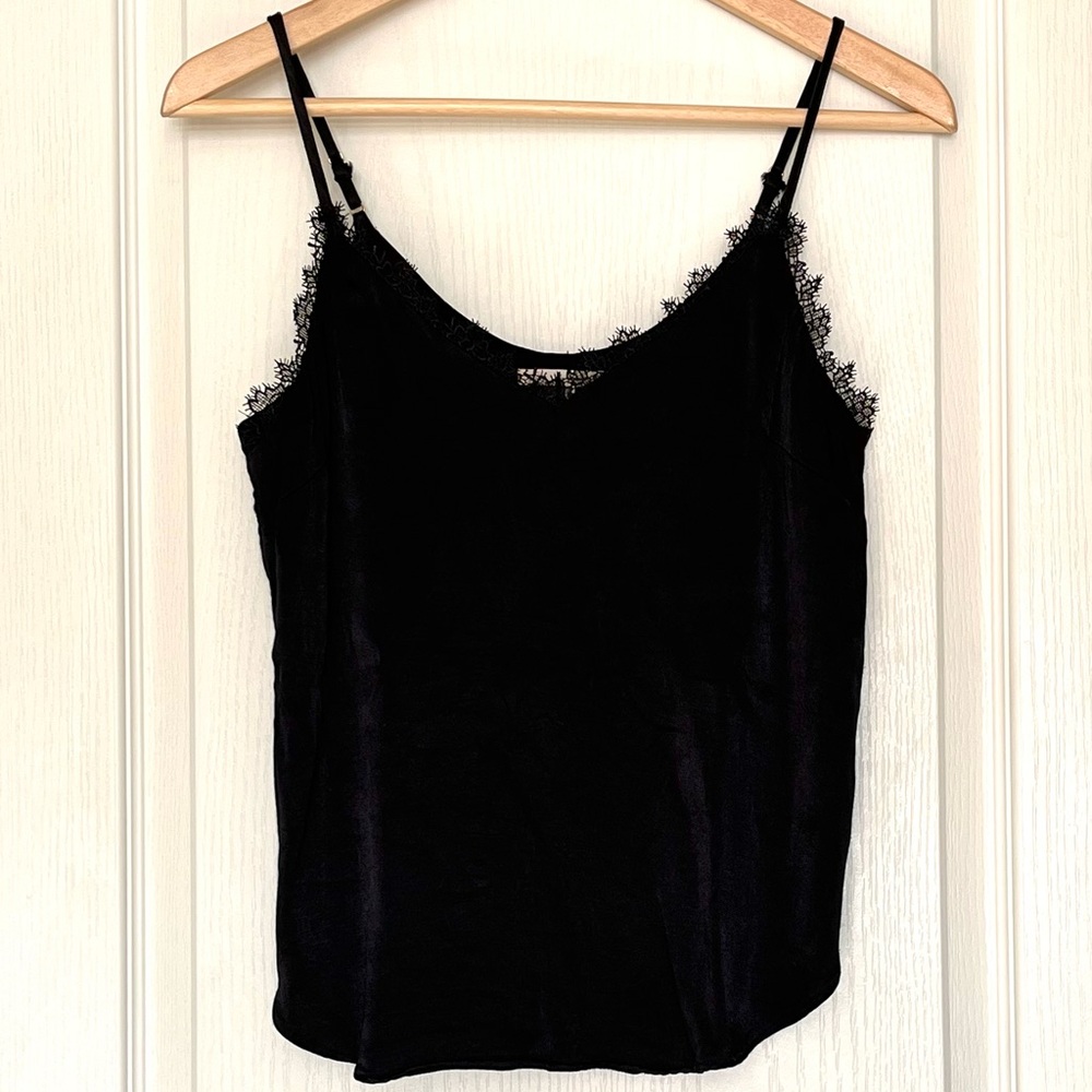 Floreat by Anthropologie Black Lace Trim Cami Silky Slip Whimsigoth Feminine, XS - Picture 4 of 14